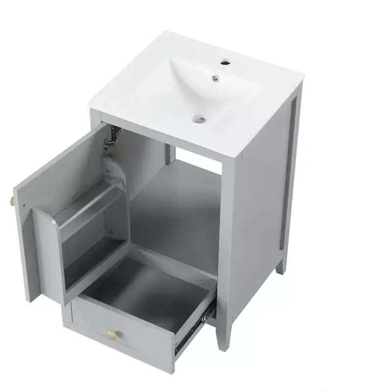 Mobiletto da bagno 50 cm con lavandino, armadietto da bagno con anta a chiusura ammortizzata, scaffale e un cassetto