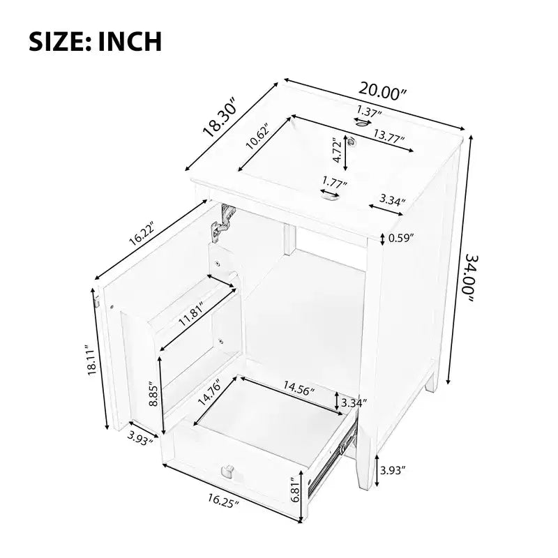 Mobiletto da bagno 50 cm con lavandino, armadietto da bagno con anta a chiusura ammortizzata, scaffale e un cassetto