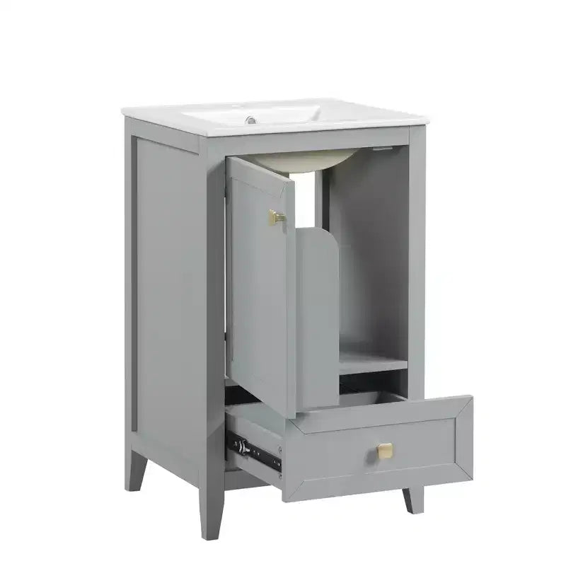 Mobiletto da bagno 50 cm con lavandino, armadietto da bagno con anta a chiusura ammortizzata, scaffale e un cassetto