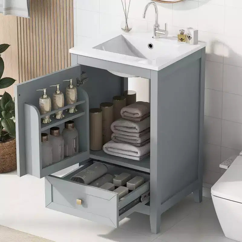 Mobiletto da bagno 50 cm con lavandino, armadietto da bagno con anta a chiusura ammortizzata, scaffale e un cassetto