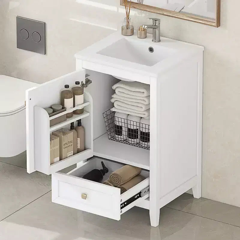 Mobiletto da bagno 50 cm con lavandino, armadietto da bagno con anta a chiusura ammortizzata, scaffale e un cassetto