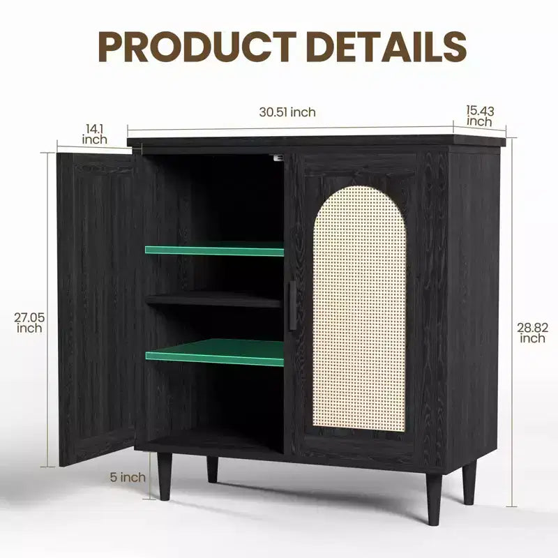 Set di 2 Madie/Credenze in Rattan, Mobile Contenitore Stile Rustico con Ripiani Regolabili per Sala da Pranzo/Soggiorno/Ingresso