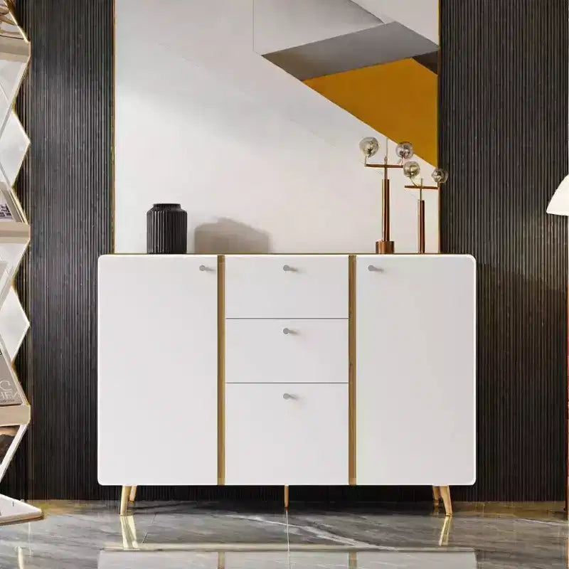 Mobile buffet da fattoria con 3 cassetti portaoggetti, 2 ante, mobile contenitore con ripiani regolabili per sala da pranzo, bianco