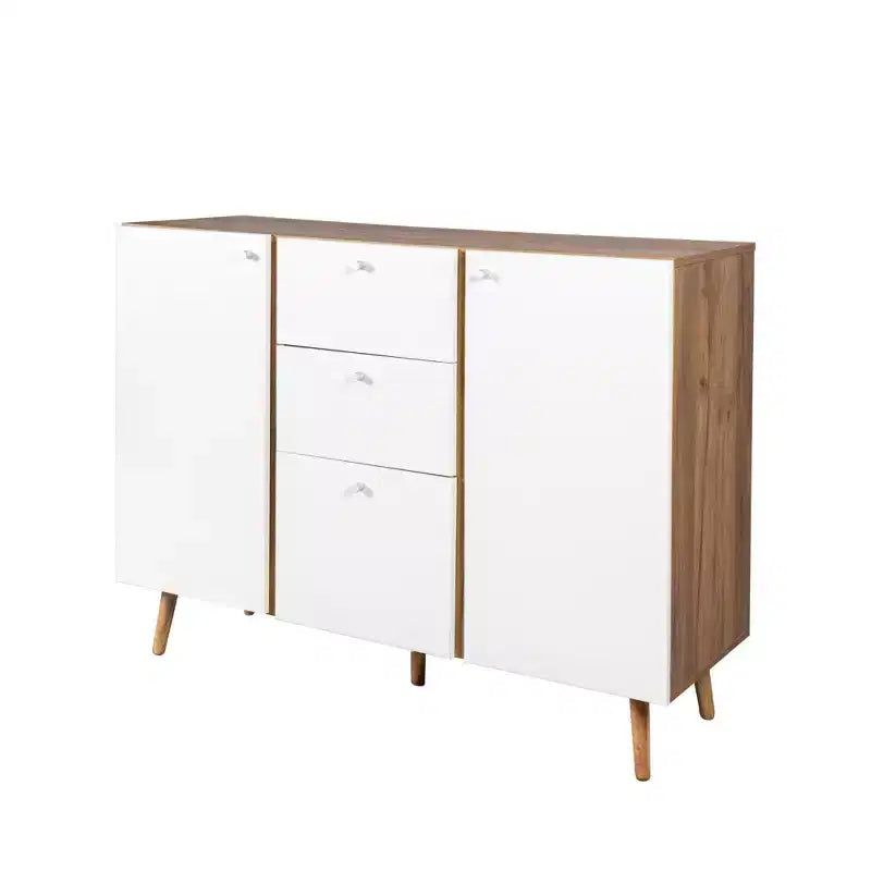 Mobile buffet da fattoria con 3 cassetti portaoggetti, 2 ante, mobile contenitore con ripiani regolabili per sala da pranzo, bianco