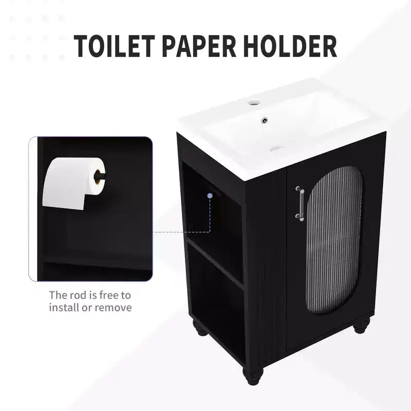 Mobile bagno con lavabo da 20 pollici con contenitore, Mobiletto da bagno a pavimento con ripiano regolabile
