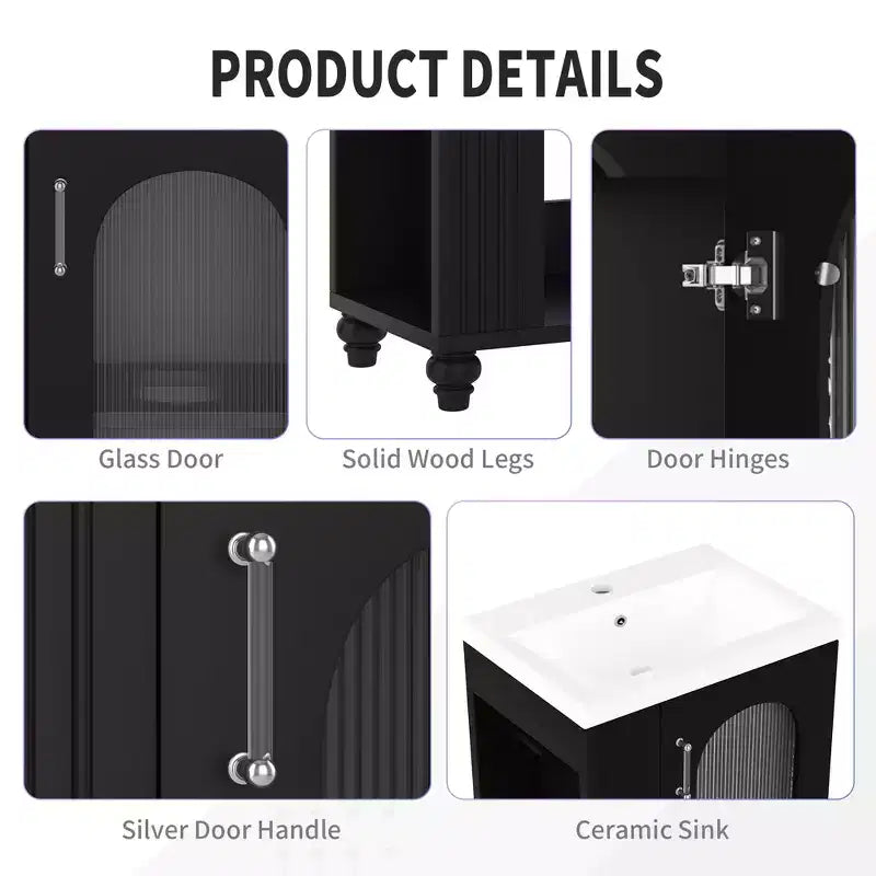 Mobile bagno con lavabo da 20 pollici con contenitore, Mobiletto da bagno a pavimento con ripiano regolabile