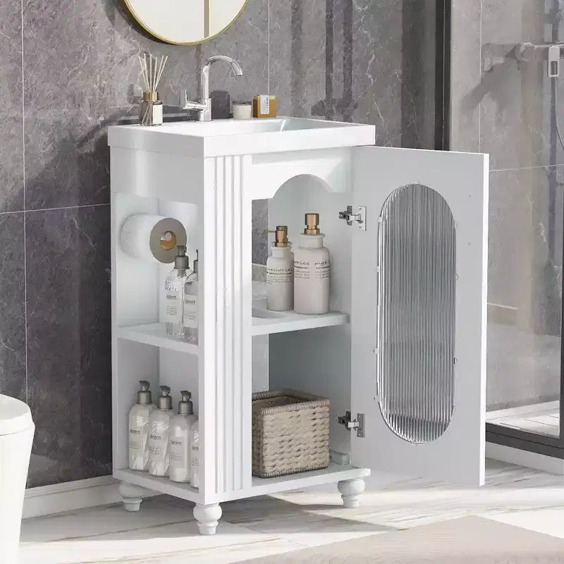 Mobile bagno con lavabo da 20 pollici con contenitore, Mobiletto da bagno a pavimento con ripiano regolabile