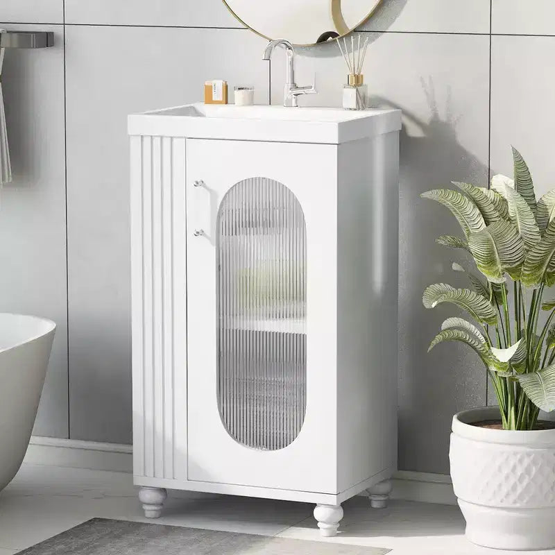 Mobile bagno con lavabo da 20 pollici con contenitore, Mobiletto da bagno a pavimento con ripiano regolabile