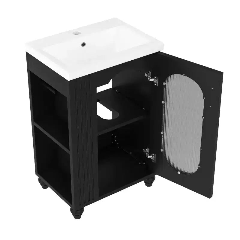 Mobile bagno con lavabo da 20 pollici con contenitore, Mobiletto da bagno a pavimento con ripiano regolabile