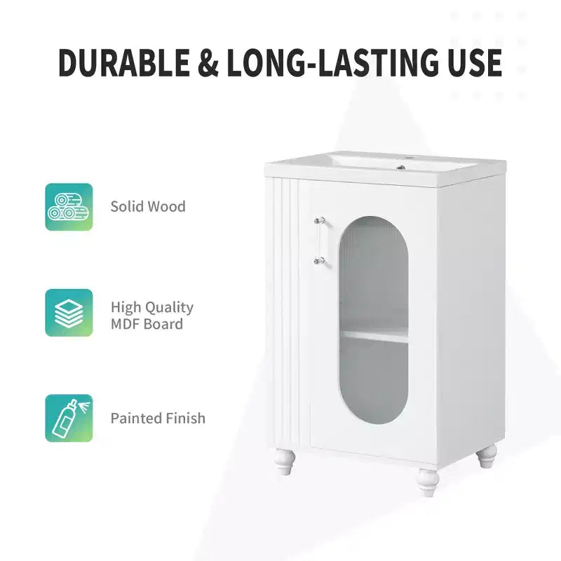 Mobile bagno con lavabo da 20 pollici con contenitore, Mobiletto da bagno a pavimento con ripiano regolabile