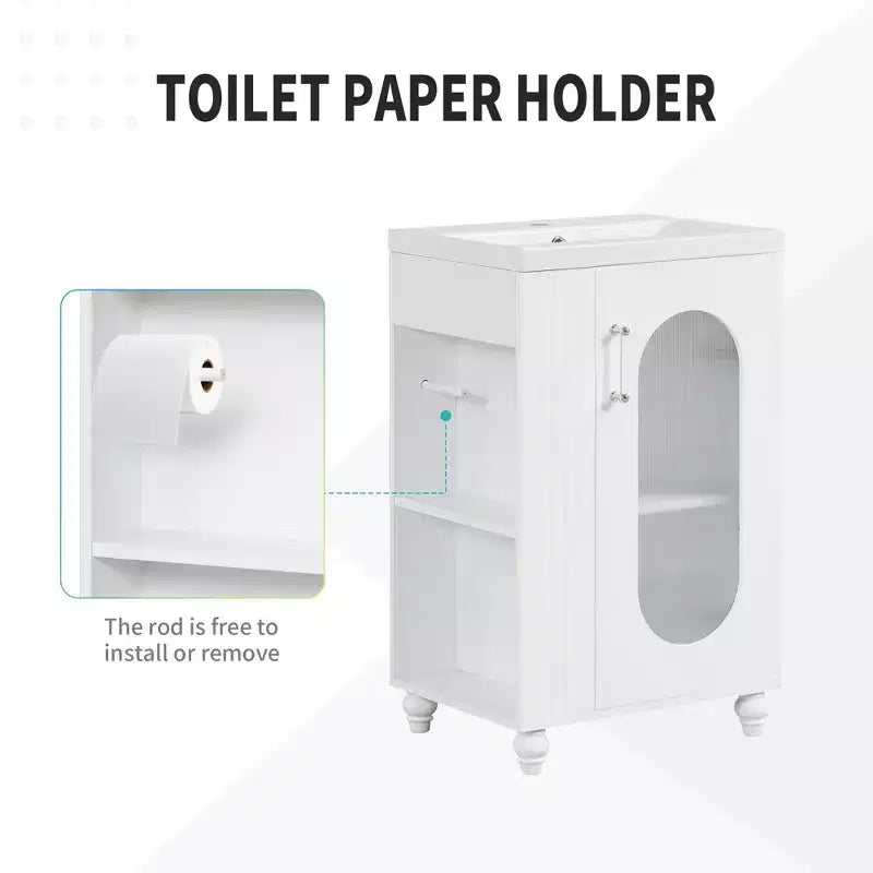 Mobile bagno con lavabo da 20 pollici con contenitore, Mobiletto da bagno a pavimento con ripiano regolabile
