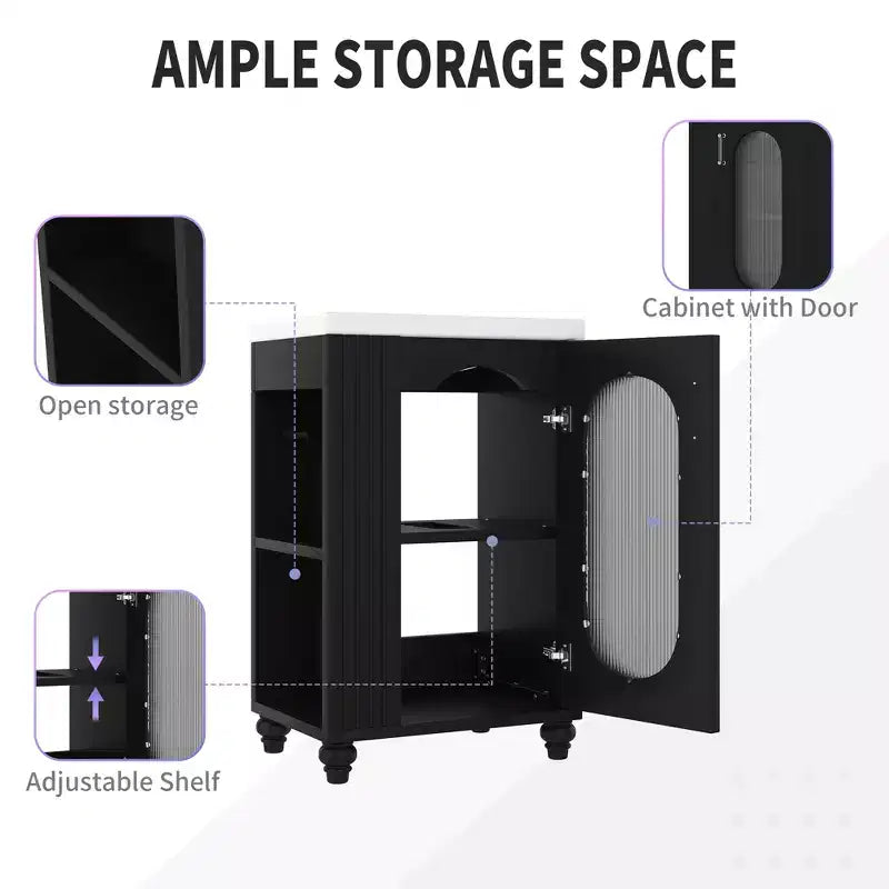 Mobile bagno con lavabo da 20 pollici con contenitore, Mobiletto da bagno a pavimento con ripiano regolabile