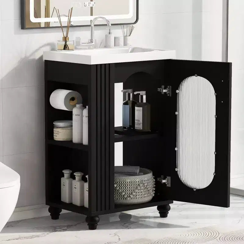Mobile bagno con lavabo da 20 pollici con contenitore, Mobiletto da bagno a pavimento con ripiano regolabile