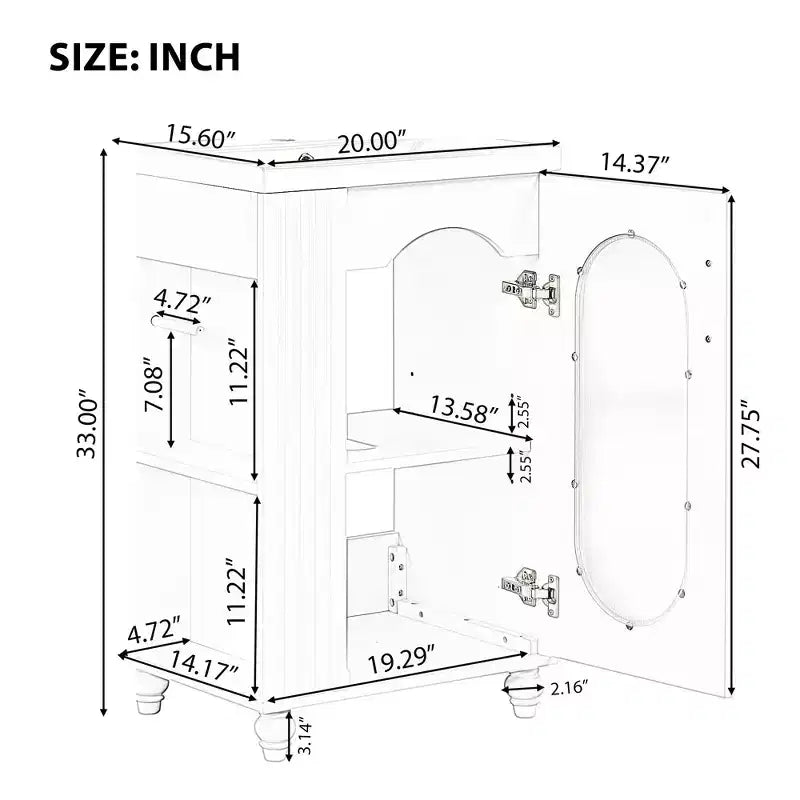 Mobile bagno con lavabo da 20 pollici con contenitore, Mobiletto da bagno a pavimento con ripiano regolabile