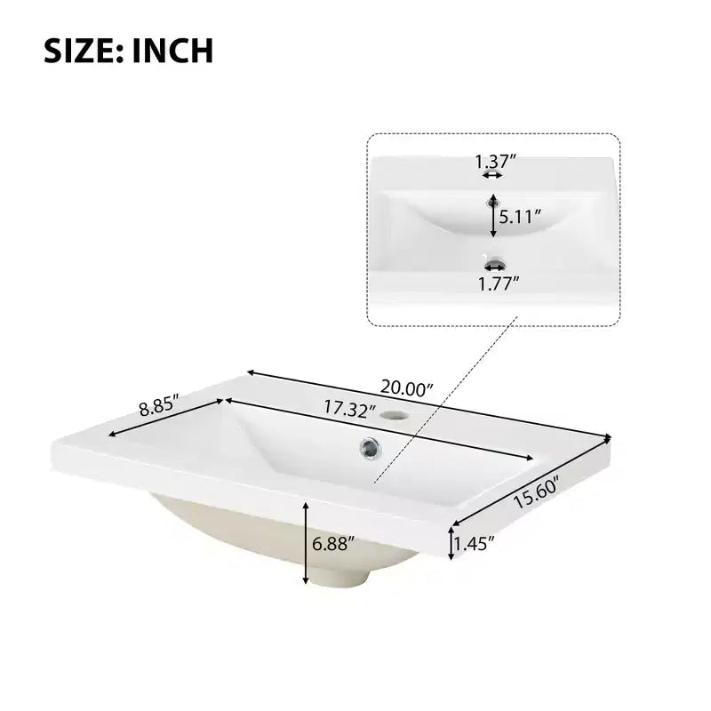 Mobile bagno con lavabo da 20 pollici con contenitore, Mobiletto da bagno a pavimento con ripiano regolabile