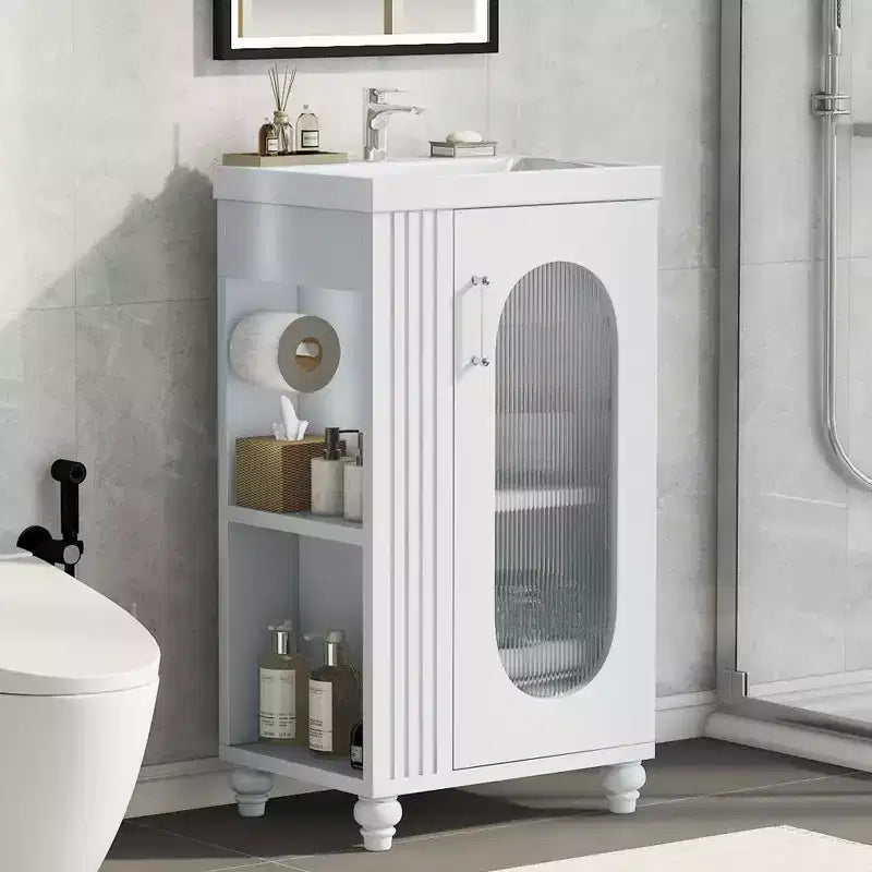 Mobile bagno con lavabo da 20 pollici con contenitore, Mobiletto da bagno a pavimento con ripiano regolabile