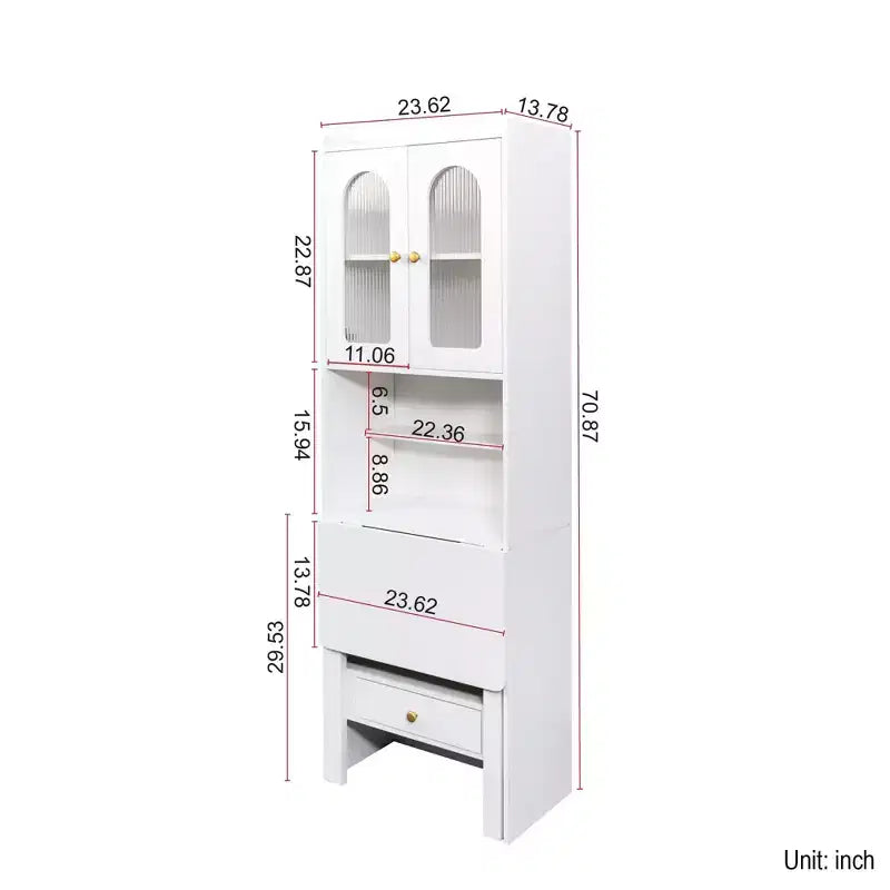Tavolo da scrittura convertibile pieghevole, mobile scrivania con mensola e cassetto, workstation multi-funzione per ufficio domestico, bianco 60*35*180 cm