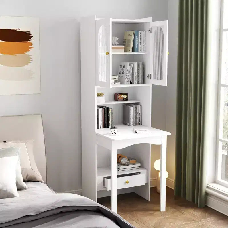 Tavolo da scrittura convertibile pieghevole, mobile scrivania con mensola e cassetto, workstation multi-funzione per ufficio domestico, bianco 60*35*180 cm
