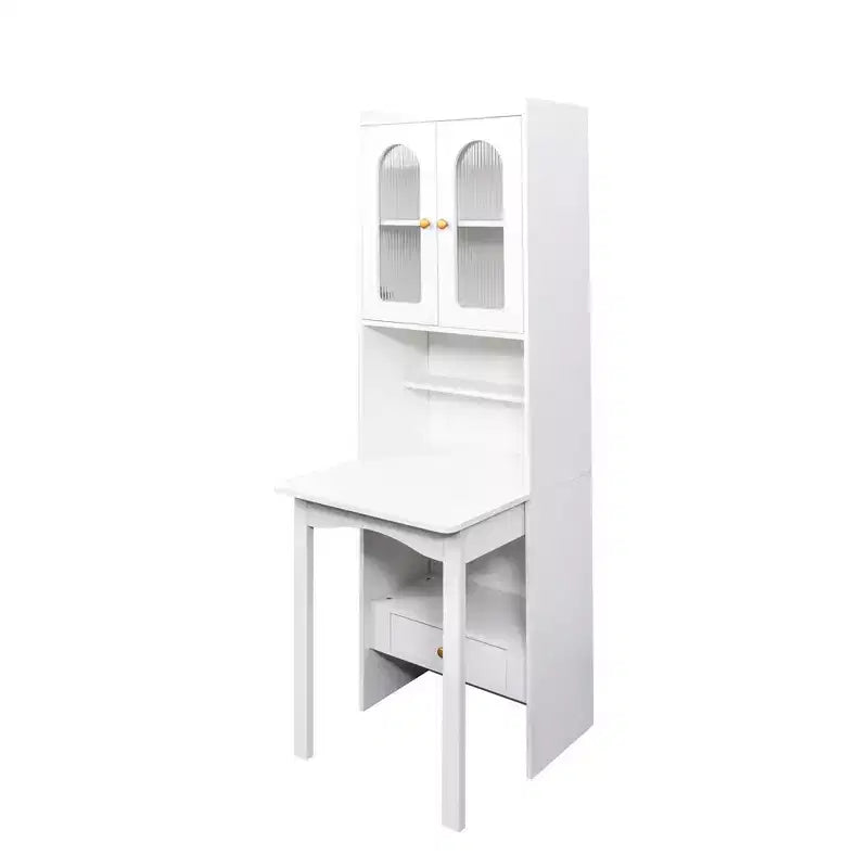 Tavolo da scrittura convertibile pieghevole, mobile scrivania con mensola e cassetto, workstation multi-funzione per ufficio domestico, bianco 60*35*180 cm