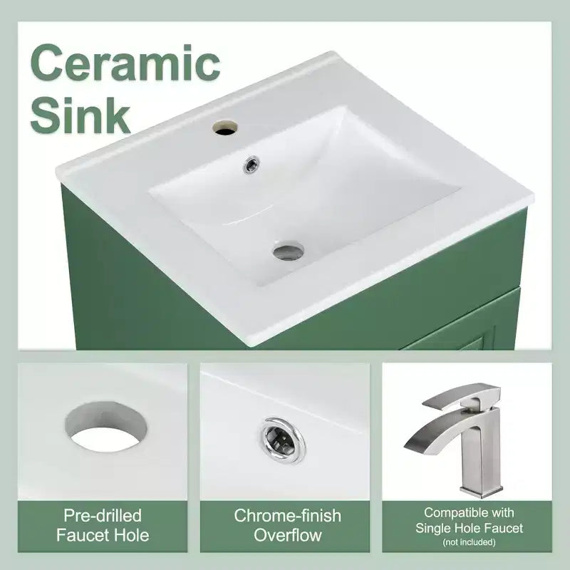 Mobile bagno con lavabo, mobiletto indipendente con lavabo singolo e ripiano portaoggetti, mobiletto da bagno in legno massello con lavabo in ceramica