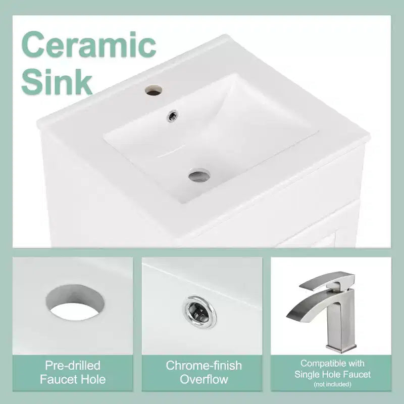 Mobile bagno con lavabo, mobiletto indipendente con lavabo singolo e ripiano portaoggetti, mobiletto da bagno in legno massello con lavabo in ceramica