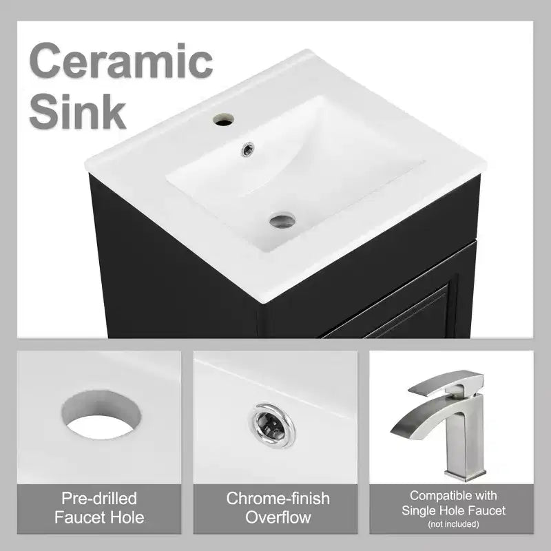 Mobile bagno con lavabo, mobiletto indipendente con lavabo singolo e ripiano portaoggetti, mobiletto da bagno in legno massello con lavabo in ceramica
