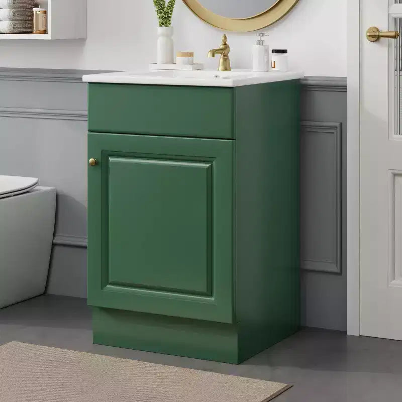 Mobile bagno con lavabo, mobiletto indipendente con lavabo singolo e ripiano portaoggetti, mobiletto da bagno in legno massello con lavabo in ceramica
