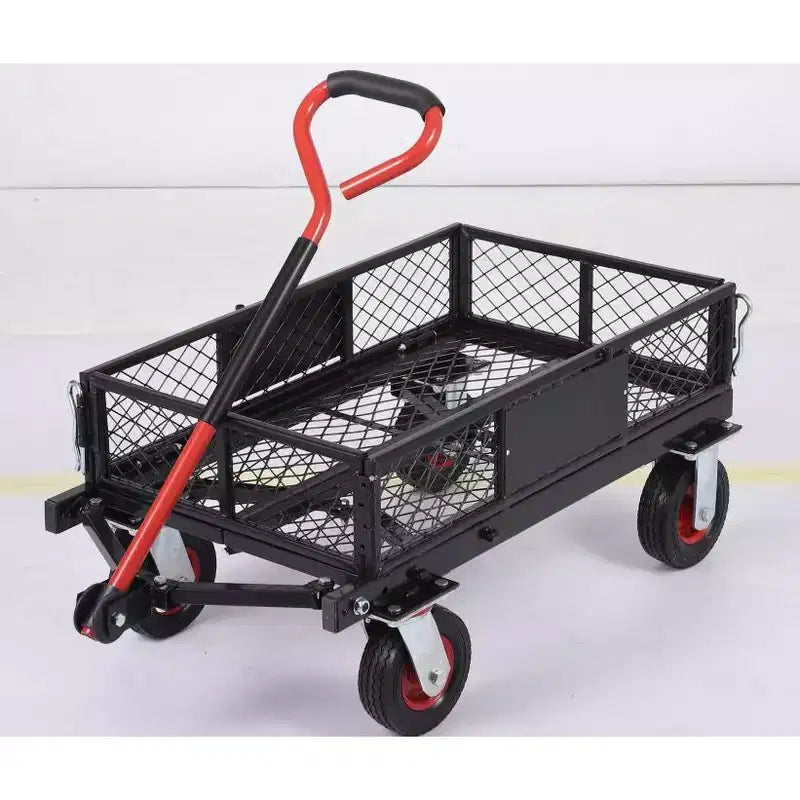 Heavy Duty Folding Mesh Utility Cart with Wheels, 37.4x18.1x15 Inches Large Capacity Rolling Cart for Warehouse and Home