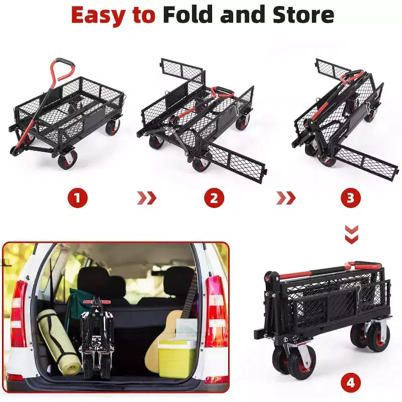 Carrello utilitario pieghevole in rete resistente con ruote, carrello rotante di grande capacità da 95x46x38 cm per magazzino e casa
