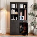 71 Tall Bookcase with Drawer & Cabinet Doors - 3-Tier Adjustable Shelf Storage Cabinet for Living Room, Office, Bedroom, Black