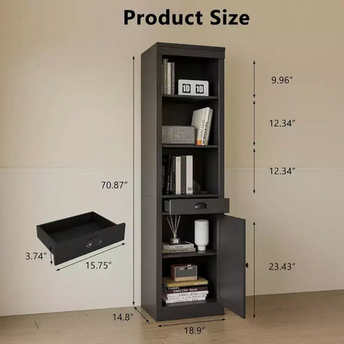 Libreria alta 71 con cassetto e ante - Mobile contenitore a 3 ripiani regolabili per soggiorno, ufficio, camera da letto, nero