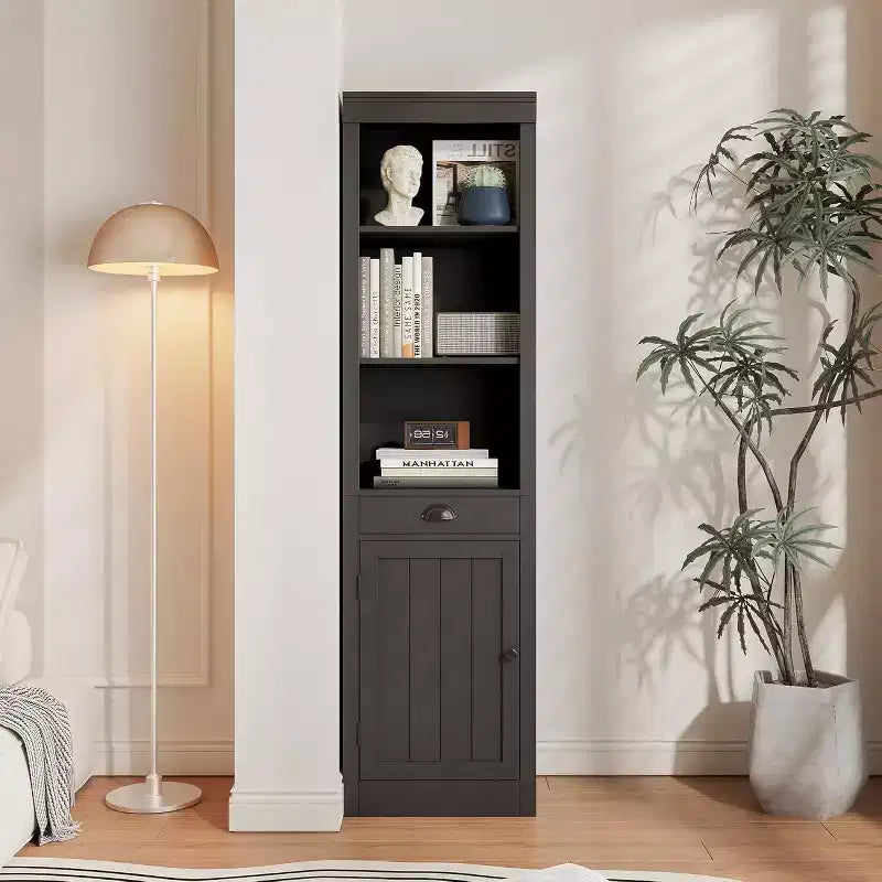 Libreria alta 71 con cassetto e ante - Mobile contenitore a 3 ripiani regolabili per soggiorno, ufficio, camera da letto, nero