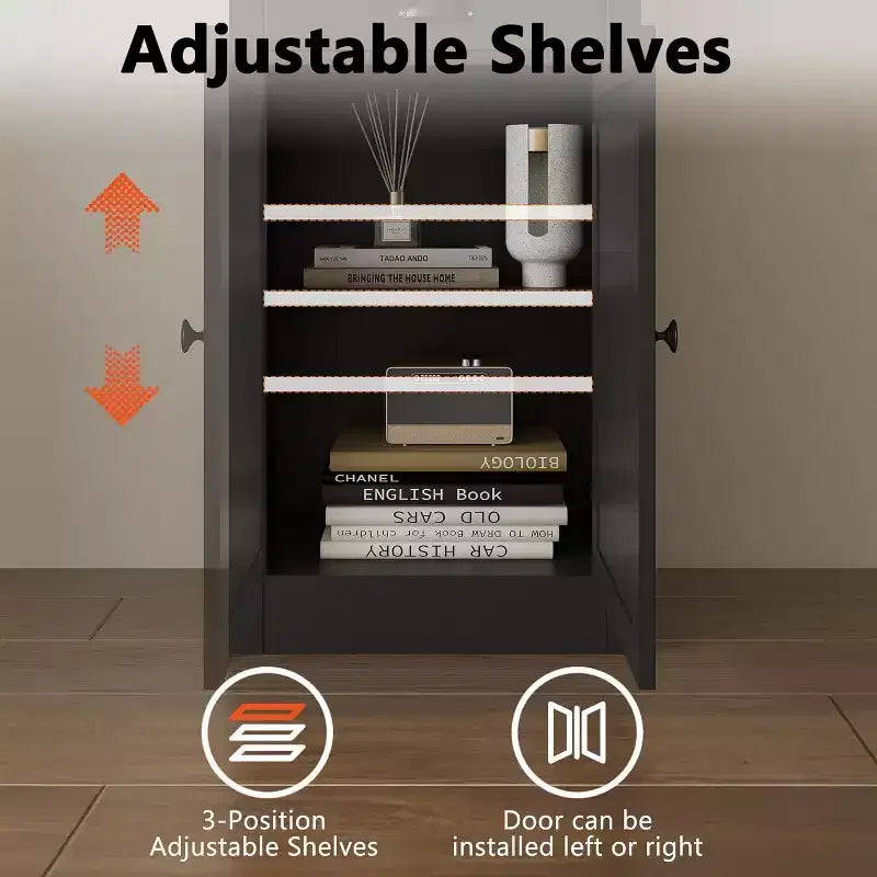Libreria alta 71 con cassetto e ante - Mobile contenitore a 3 ripiani regolabili per soggiorno, ufficio, camera da letto, nero