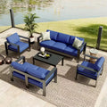 COZONY 7 Seat Aluminum Outdoor Patio Set, Modern Sectional Metal Sofa Cushions Square Table for Deck Backyard Porch