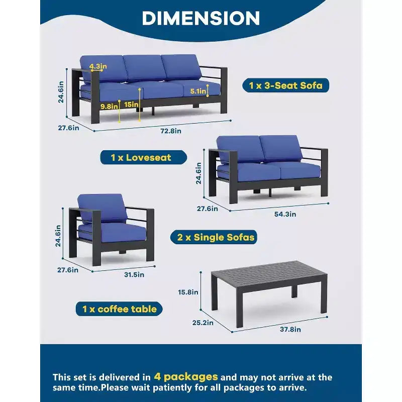 COZONY Set da Esterno in Alluminio a 7 Posti, Set Moderno da Patio in Metallo con Cuscini e Tavolo Quadrato per Terrazza, Giardino, Portico