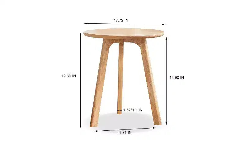 TUYOHW Tavolino Rotondo in Legno Massello di Quercia, Tavolino Piccolo a 3 Gambe con Feltrini Protettivi, Versatile Comodino da Camera da Letto, Tavolino da Salotto