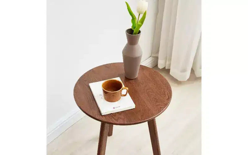 TUYOHW Tavolino Rotondo in Legno Massello di Quercia, Tavolino Piccolo a 3 Gambe con Feltrini Protettivi, Versatile Comodino da Camera da Letto, Tavolino da Salotto