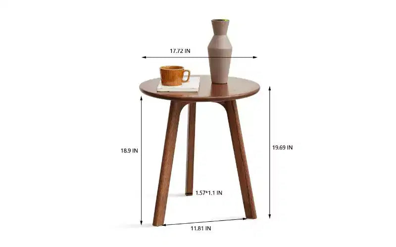 TUYOHW Tavolino Rotondo in Legno Massello di Quercia, Tavolino Piccolo a 3 Gambe con Feltrini Protettivi, Versatile Comodino da Camera da Letto, Tavolino da Salotto