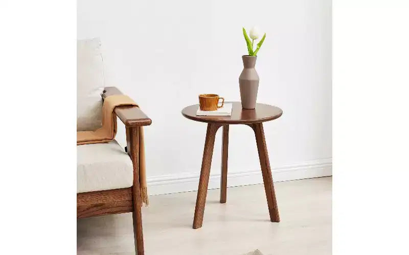 TUYOHW Tavolino Rotondo in Legno Massello di Quercia, Tavolino Piccolo a 3 Gambe con Feltrini Protettivi, Versatile Comodino da Camera da Letto, Tavolino da Salotto