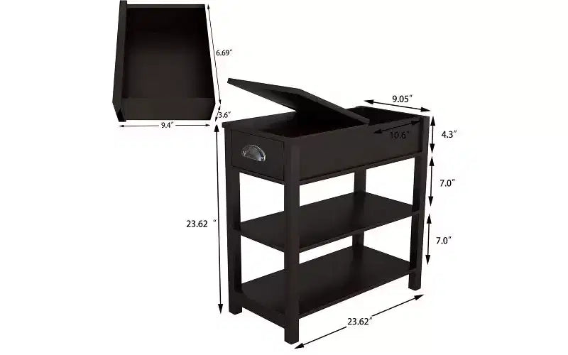 TUYOHW Tavolino d'appoggio retrò stretto con mobiletto aperto a 180°, comodino per camera da letto con ripiano inferiore, tavolino finale robusto in MDF per soggiorno
