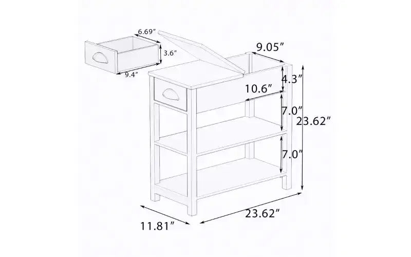 TUYOHW Tavolino d'appoggio retrò stretto con mobiletto aperto a 180°, comodino per camera da letto con ripiano inferiore, tavolino finale robusto in MDF per soggiorno