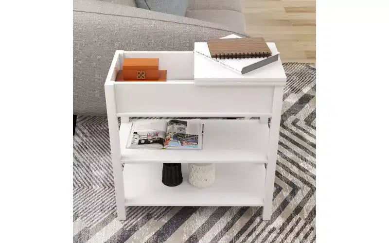 TUYOHW Tavolino d'appoggio retrò stretto con mobiletto aperto a 180°, comodino per camera da letto con ripiano inferiore, tavolino finale robusto in MDF per soggiorno
