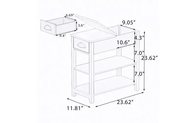TUYOHW Tavolino d'appoggio retrò stretto con mobiletto aperto a 180°, comodino per camera da letto con ripiano inferiore, tavolino finale robusto in MDF per soggiorno