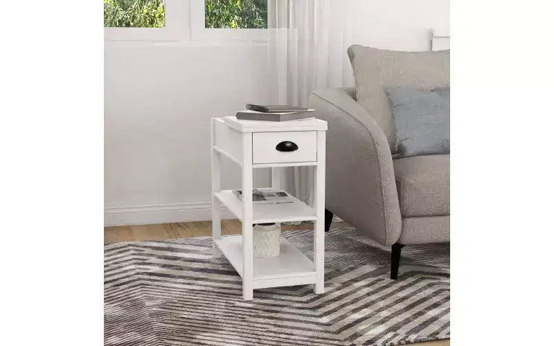 TUYOHW Tavolino d'appoggio retrò stretto con mobiletto aperto a 180°, comodino per camera da letto con ripiano inferiore, tavolino finale robusto in MDF per soggiorno