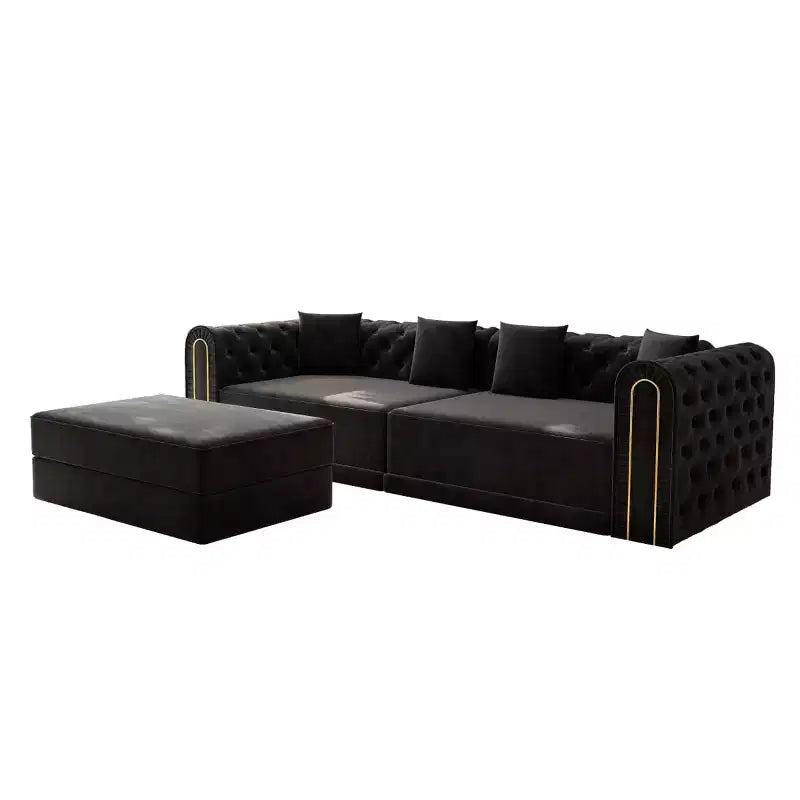 Divano letto moderno 3 in 1 convertibile con pouf e cuscini, divano reclinabile in velluto per soggiorno, camera degli ospiti o salotto - Panipeachy