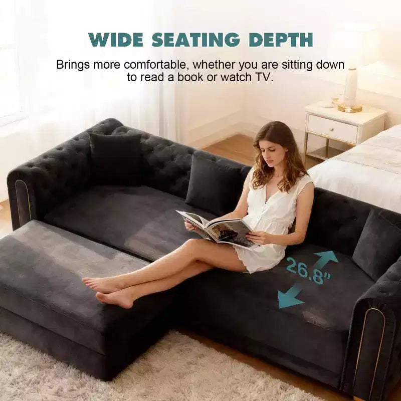 Divano letto moderno 3 in 1 convertibile con pouf e cuscini, divano reclinabile in velluto per soggiorno, camera degli ospiti o salotto - Panipeachy