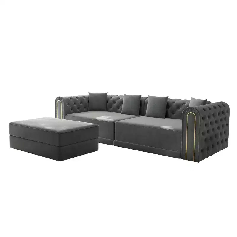 Divano letto moderno 3 in 1 convertibile con pouf e cuscini, divano reclinabile in velluto per soggiorno, camera degli ospiti o salotto - Panipeachy