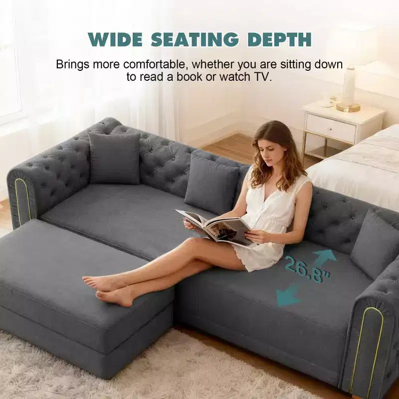 Divano letto moderno 3 in 1 convertibile con pouf e cuscini, divano reclinabile in velluto per soggiorno, camera degli ospiti o salotto - Panipeachy
