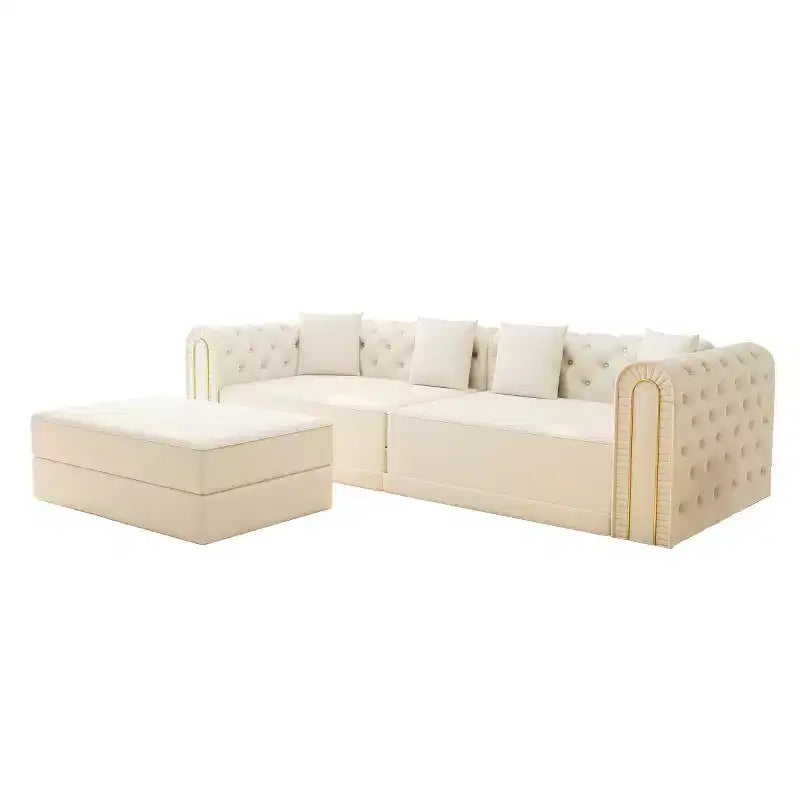 Divano letto moderno 3 in 1 convertibile con pouf e cuscini, divano reclinabile in velluto per soggiorno, camera degli ospiti o salotto - Panipeachy
