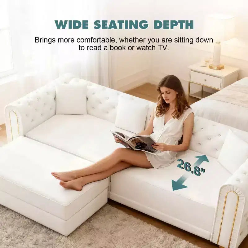Divano letto moderno 3 in 1 convertibile con pouf e cuscini, divano reclinabile in velluto per soggiorno, camera degli ospiti o salotto - Panipeachy